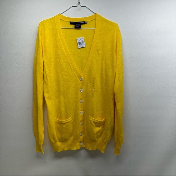 Ralph Lauren sport cotton/linen blend Yellow Cardigan Sweater vneck size L NWT - Picture 1 of 10